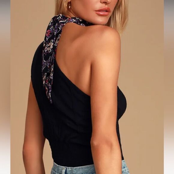 Free People Caroline Black Mock Neck One-Shoulder Top - Picture 4 of 12